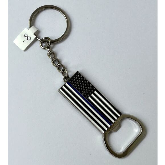 Thin Blue Line American Flag Bottle Opener Keychain - Picture 1 of 5